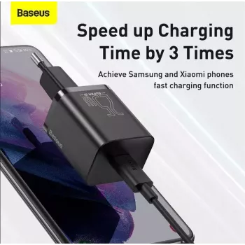 Iekštelpu lādētājs Baseus TZCCSUP-L01, USB-C 1 ports, 18 W, 100–240 V maiņstrāva, 1 m kabelis, melns