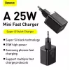 Iekštelpu lādētājs Baseus TZCCSUP-L01, USB-C 1 ports, 18 W, 100–240 V maiņstrāva, 1 m kabelis, melns
