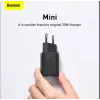 Iekštelpu lādētājs Baseus TZCCSUP-L01, USB-C 1 ports, 18 W, 100–240 V maiņstrāva, 1 m kabelis, melns