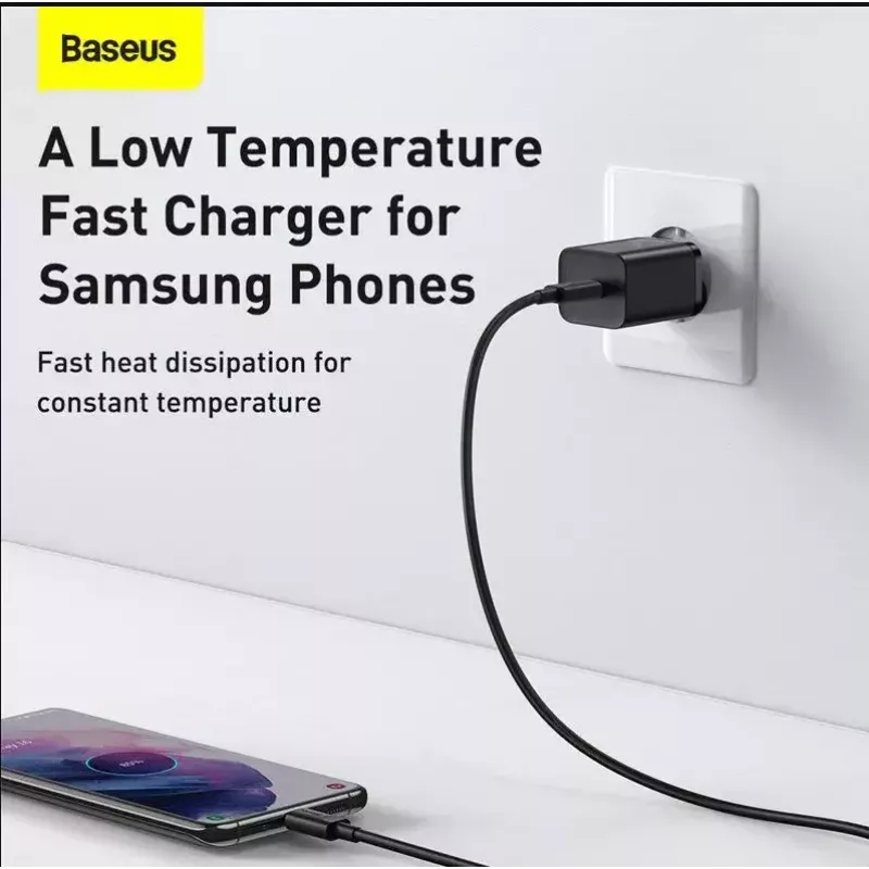 Iekštelpu lādētājs Baseus TZCCSUP-L01, USB-C 1 ports, 18 W, 100–240 V maiņstrāva, 1 m kabelis, melns