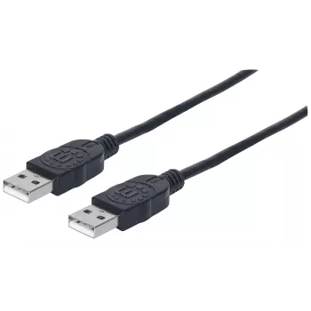 Manhattan USB-A–USB-A kabelis, 1 m, vīrietis–vīrietis, 480 Mb/s (USB 2.0), ātrdarbīgs USB, melns, mūža garantija, ekvivalents USB2AA1M.