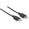 Manhattan USB-A–USB-A kabelis, 1 m, vīrietis–vīrietis, 480 Mb/s (USB 2.0), ātrdarbīgs USB, melns, mūža garantija, ekvivalents USB2AA1M.