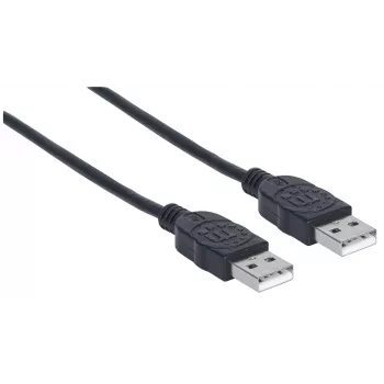 Manhattan USB-A–USB-A kabelis, 1 m, vīrietis–vīrietis, 480 Mb/s (USB 2.0), ātrdarbīgs USB, melns, mūža garantija, ekvivalents USB2AA1M.