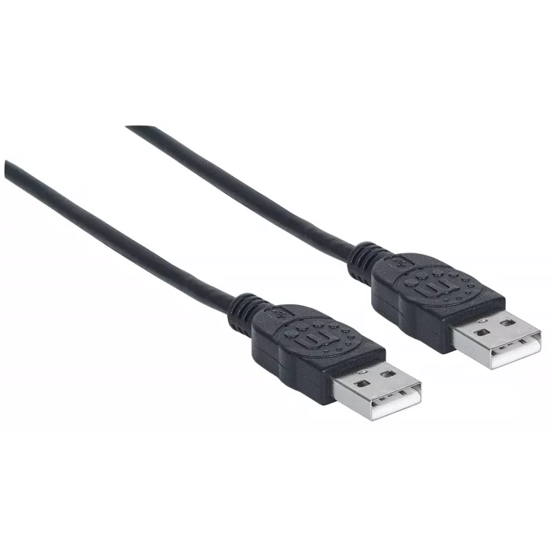 Manhattan USB-A–USB-A kabelis, 1 m, vīrietis–vīrietis, 480 Mb/s (USB 2.0), ātrdarbīgs USB, melns, mūža garantija, ekvivalents USB2AA1M.