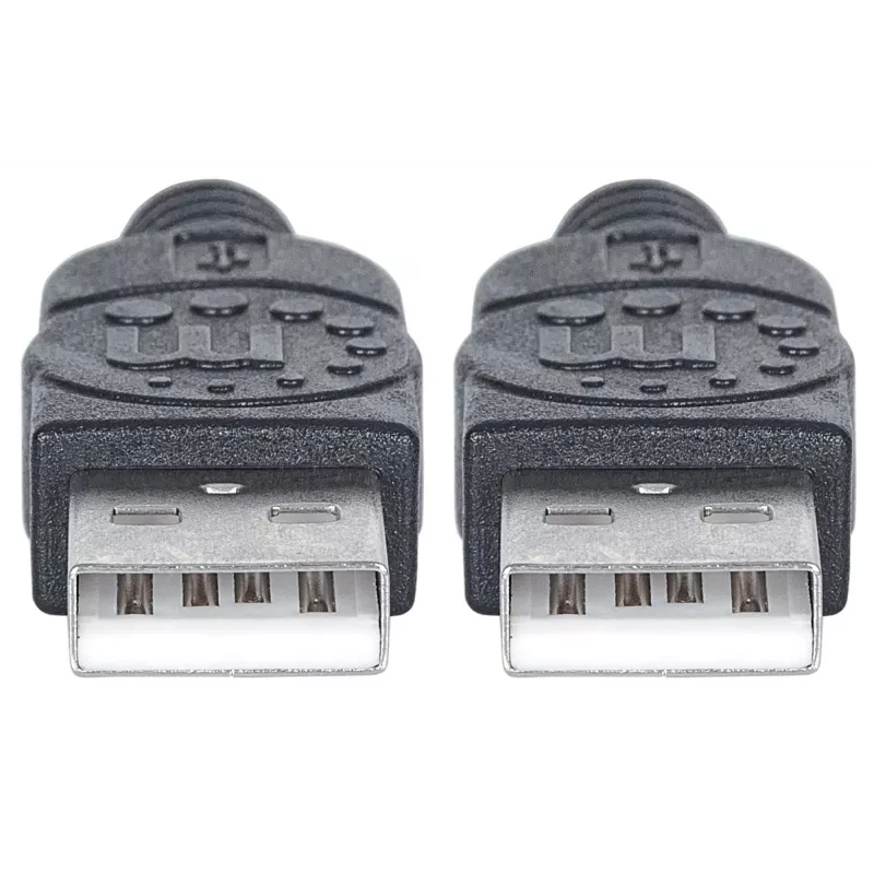 Manhattan USB-A–USB-A kabelis, 1 m, vīrietis–vīrietis, 480 Mb/s (USB 2.0), ātrdarbīgs USB, melns, mūža garantija, ekvivalents USB2AA1M.