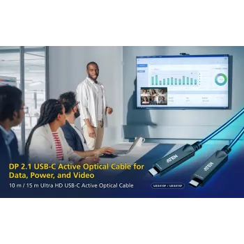 USB-C AOC kabelis ATEN UE3410F-AT, 10 m, USB-C uz USB-C, 10 Gbit/s, melns