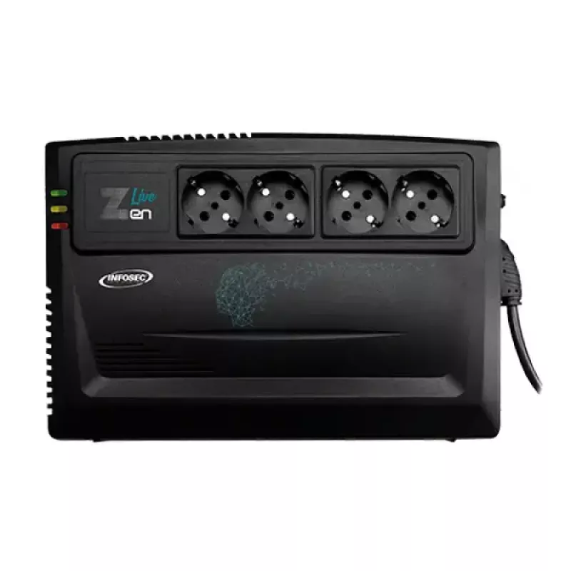 Nepārtrauktas barošanas avots Infosec Zen Live 800 Line-Interactive 0,8 kVA (480 W) 4 maiņstrāvas kontaktligzdas, 12 V 7 Ah baterija