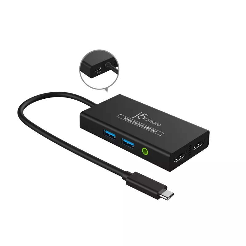 Video uztveršanas USB centrmezgls j5create JVA01-N 1920x1080 30Hz Melns