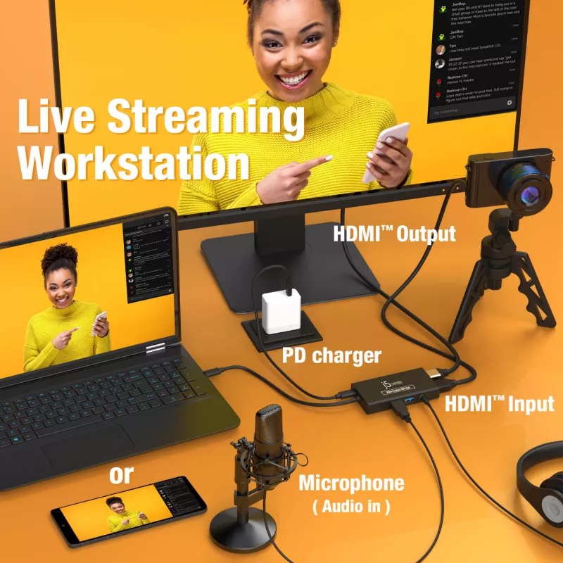 Video uztveršanas USB centrmezgls j5create JVA01-N 1920x1080 30Hz Melns