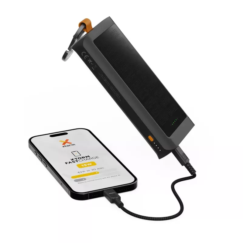 Ārējais akumulators Xtorm XG2S101 — 10000 mAh LiPo, 30 W, USB‑C + USB‑A, pelēks/melns/oranžs