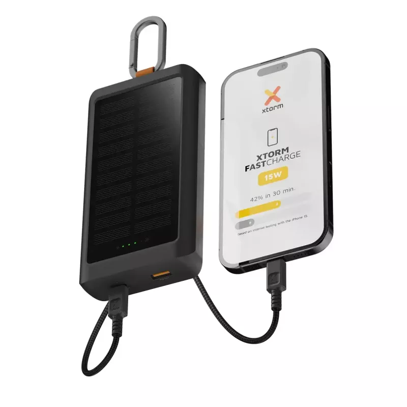 Ārējais akumulators Xtorm XG2S101 — 10000 mAh LiPo, 30 W, USB‑C + USB‑A, pelēks/melns/oranžs