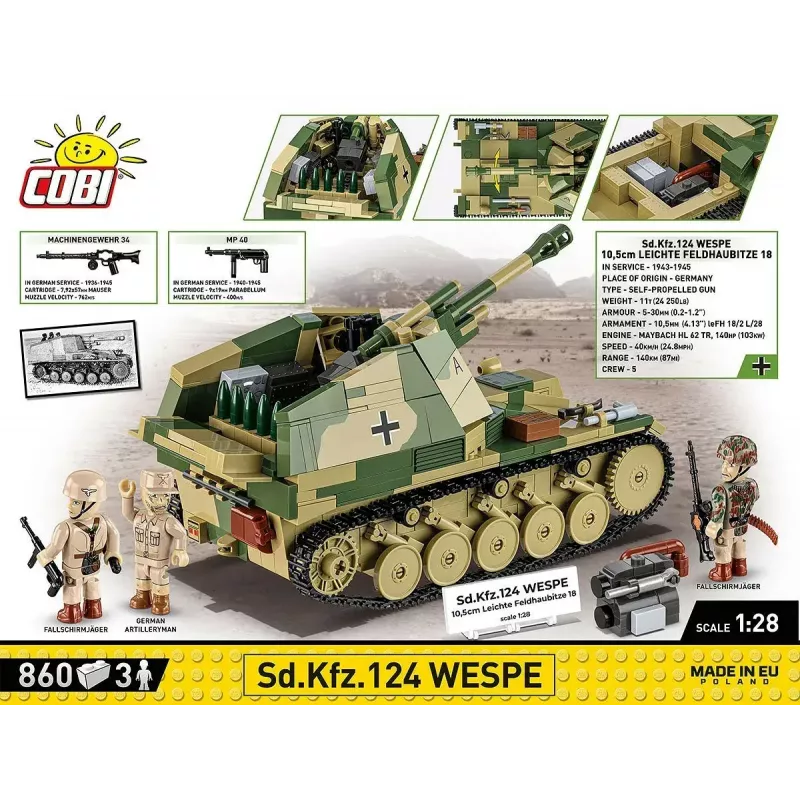 Cobi Blocks SD.KFZ.124 Wespe modeļa komplekts, 860 klucīši