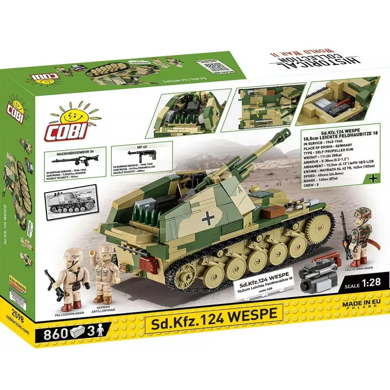 Cobi Blocks SD.KFZ.124 Wespe modeļa komplekts, 860 klucīši