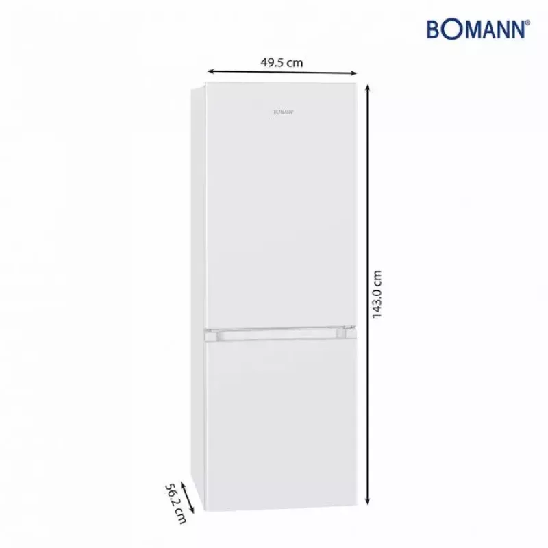 Brīvi stāvošs ledusskapis BOMANN KG 320.2 – 165 L kopā (ledusskapis 122 L, saldētava 43 L), E klase, 143 cm, balts