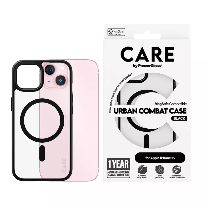 vāciņš PanzerGlass CARE by Flagship vāciņš Transparent Urban Combat Melns MagSafe iPhone 15