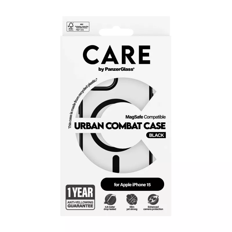 vāciņš PanzerGlass CARE by Flagship vāciņš Transparent Urban Combat Melns MagSafe iPhone 15