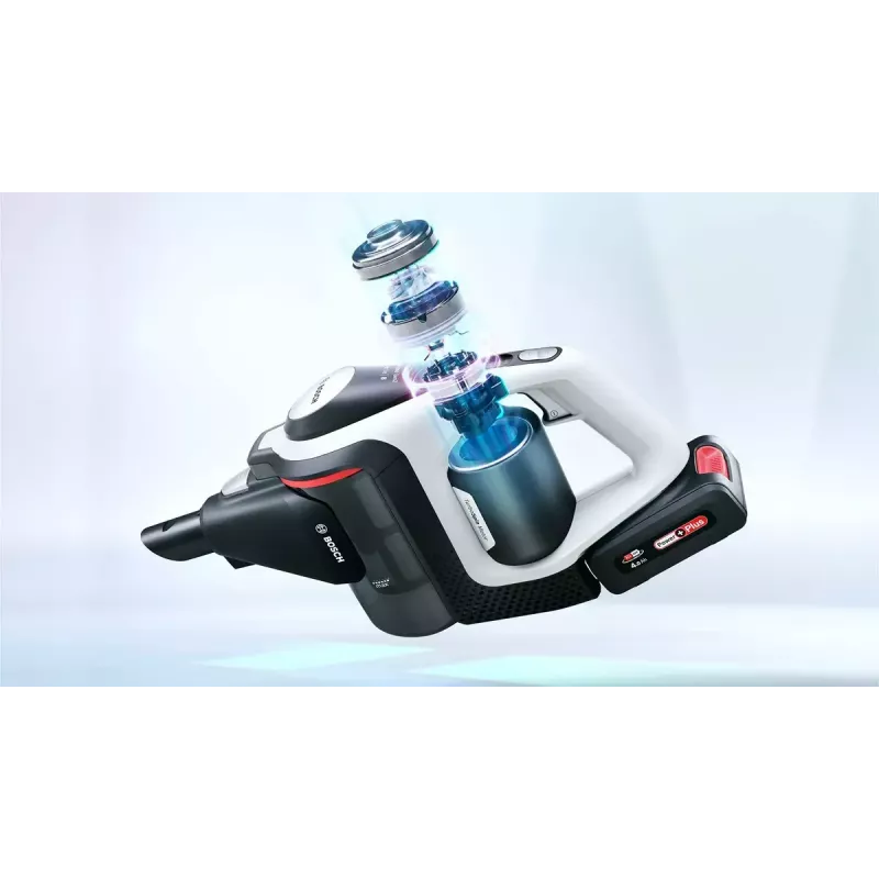 Bosch Serie 8 BBS8214 putekļu sūcējs ar kātu/elektriskā slota 2-in-1 putekļu sūcējs ar kātu Baterija Sausā tīrīšana Bez putekļu maisiņa Balts 4 Ah