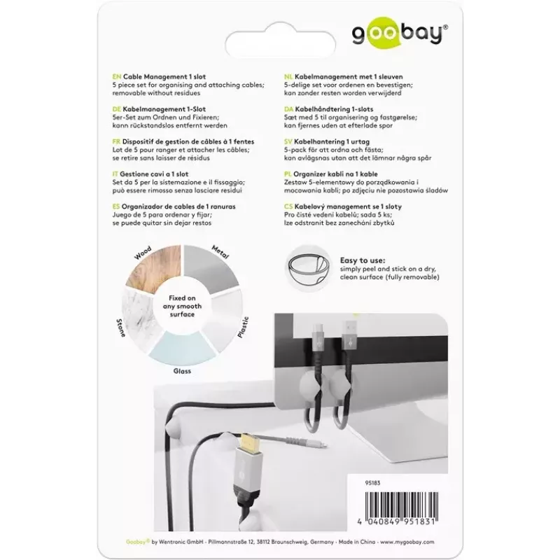 Kabeļu turētājs Goobay 95183 Balts 5 gab. Universāls