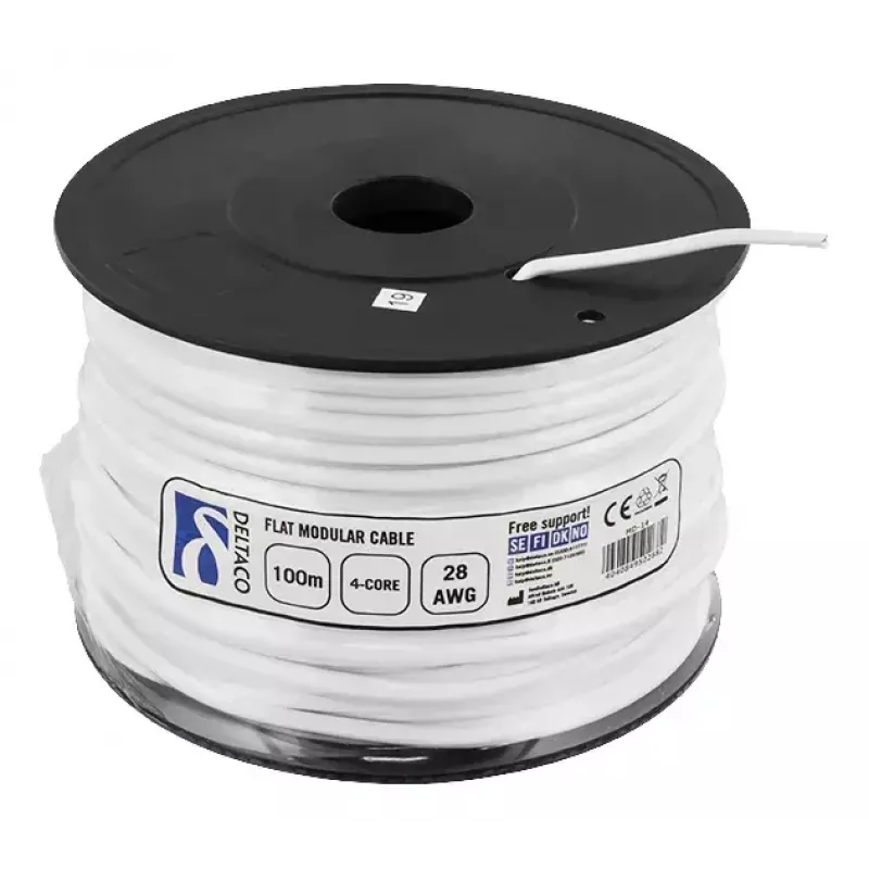 Telefona kabelis Deltaco MD-14 RJ11 100m balts