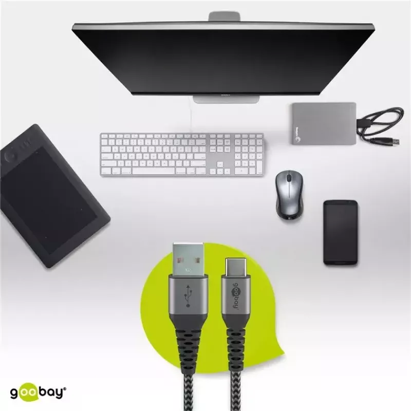 USB kabelis Wentronic 49295 USB 2.0 0.5 m USB C USB A melns pelēks