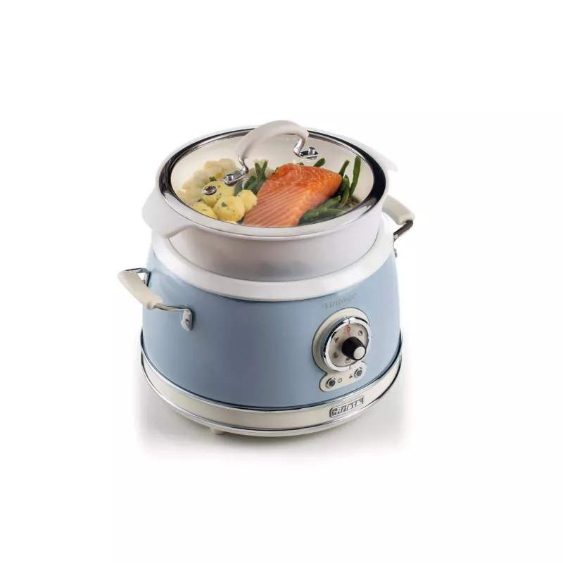 Ariete 2904 Rīsu plīts - Elektriskā rīsu plīts ar keramikas bļodu - Pašgatavots suši - Multivārs - Vintage līnija - 3,5 L - 650 W - Zila