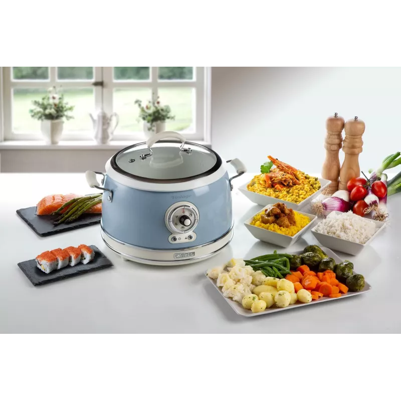 Ariete 2904 Rīsu plīts - Elektriskā rīsu plīts ar keramikas bļodu - Pašgatavots suši - Multivārs - Vintage līnija - 3,5 L - 650 W - Zila