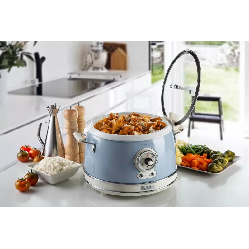 Ariete 2904 Rīsu plīts - Elektriskā rīsu plīts ar keramikas bļodu - Pašgatavots suši - Multivārs - Vintage līnija - 3,5 L - 650 W - Zila