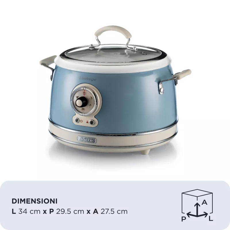 Ariete 2904 Rīsu plīts - Elektriskā rīsu plīts ar keramikas bļodu - Pašgatavots suši - Multivārs - Vintage līnija - 3,5 L - 650 W - Zila
