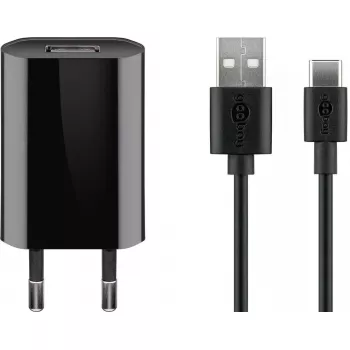 Charger Set Goobay USB-C 5W ar kabelis 1m Melns