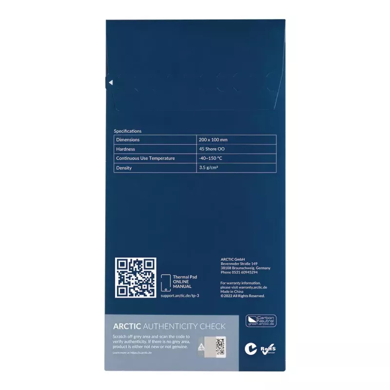 ARCTIC TP-3 Premium veiktspējas termopaliktnis 200 x 100 mm, 1,5 mm