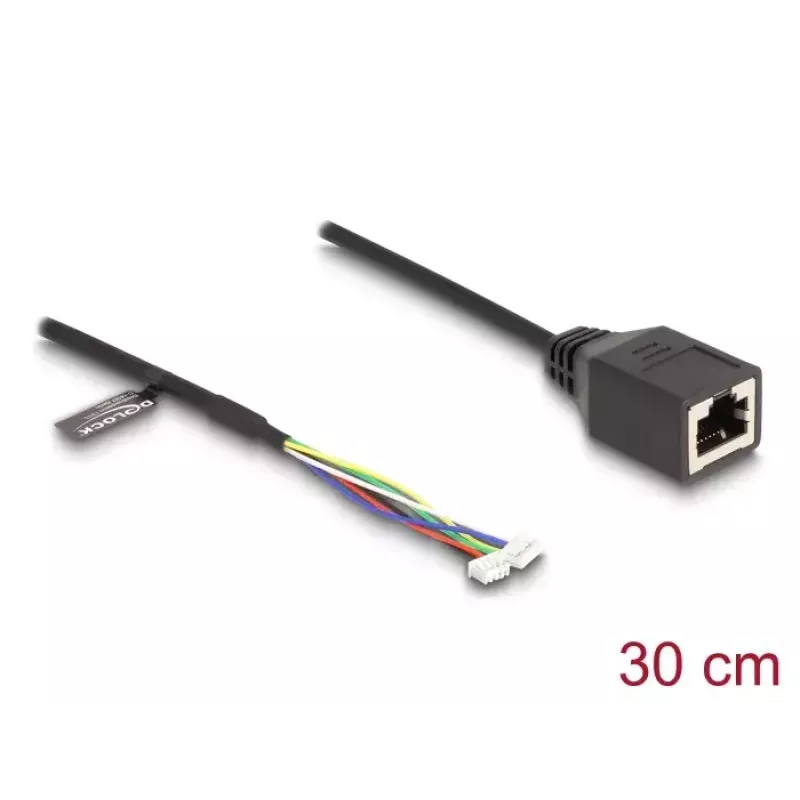 Tīkla kabelis DeLOCK 88007 RJ45 uz 4pin 6pin Cat5e 0.3m Melns