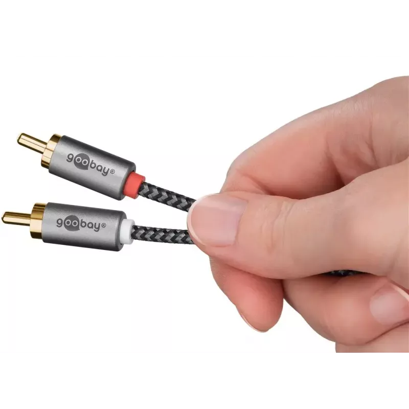 Audio kabelis WENTRONIC Goobay 65290 — 3.5mm spraudnis uz 2×RCA spraudni, 5 m, varš, zeltīti kontakti, magnētiski ekranēts