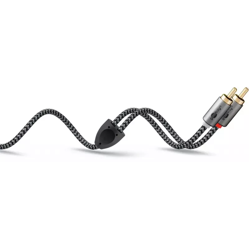 Audio kabelis WENTRONIC Goobay 65290 — 3.5mm spraudnis uz 2×RCA spraudni, 5 m, varš, zeltīti kontakti, magnētiski ekranēts