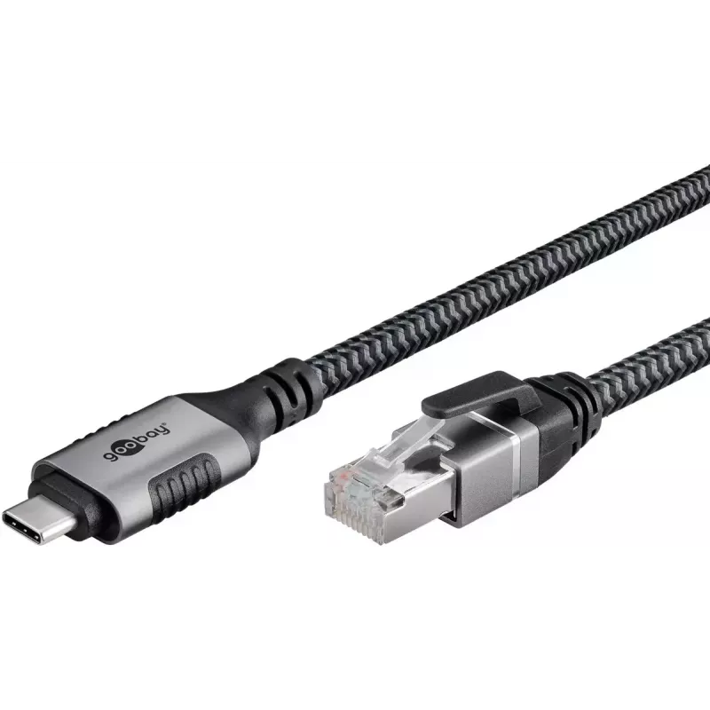 Goobay dzimuma maiņas adapteris USB C uz RJ-45 10m Melns Sudrabains