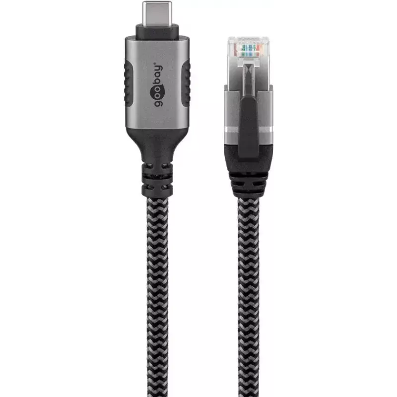 Goobay dzimuma maiņas adapteris USB C uz RJ-45 10m Melns Sudrabains