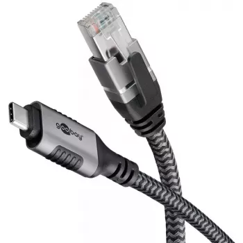 Goobay dzimuma maiņas adapteris USB C uz RJ-45 10m Melns Sudrabains