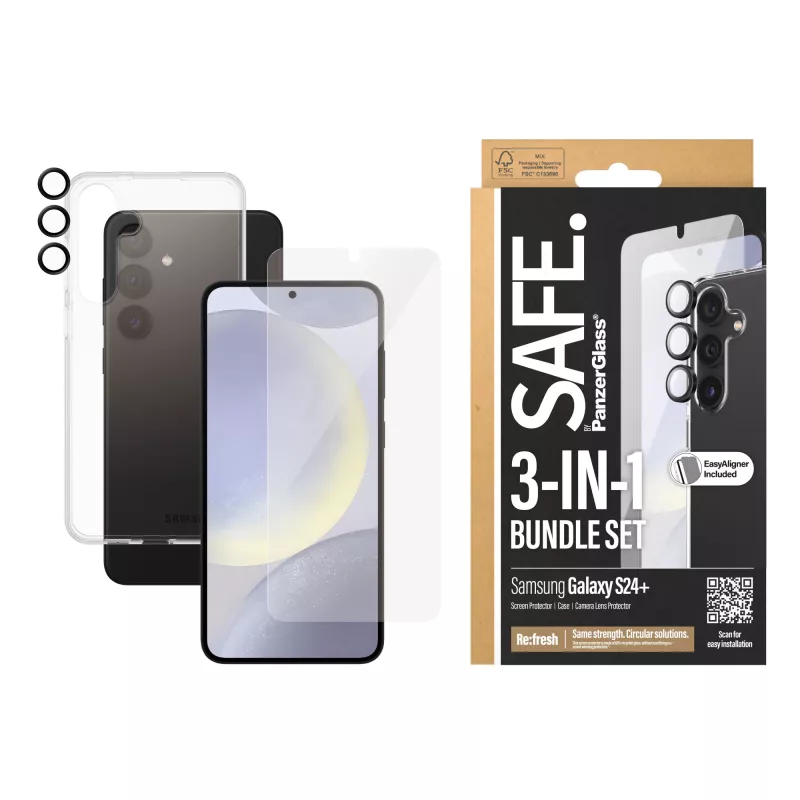 PanzerGlass SAFE. by ® 3-in-1 Pack Samsung Galaxy S24+ Scratch Shock Resistant