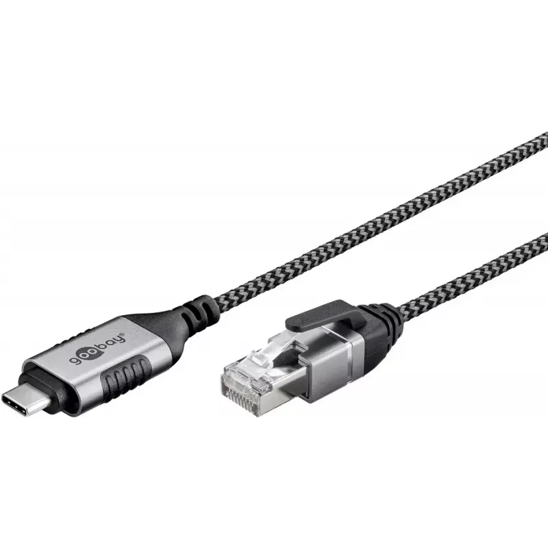 Kabeļu savienotāja adapteris Goobay 74407 USB 3.1 type A RJ45 10 m melns sudrabains