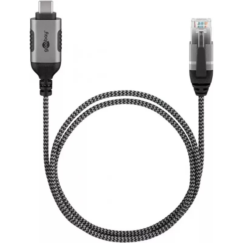 savienotāju adapteris Goobay 74403 USB 3.1 type A RJ45 2m Melns Sudrabains