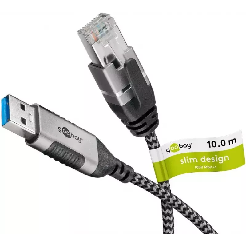 Kabeļa savienotāju pārejas Goobay 74399 USB 3.0 Type A RJ45 10m Melns Silver