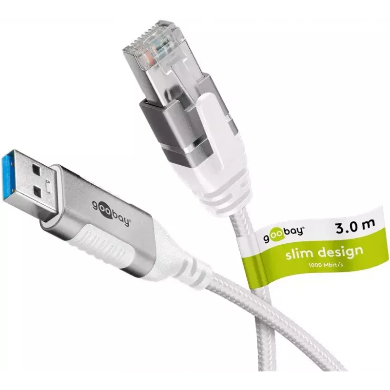 Tīkla kabelis Goobay 74380 USB 3.0 Type A RJ45 3m Balts