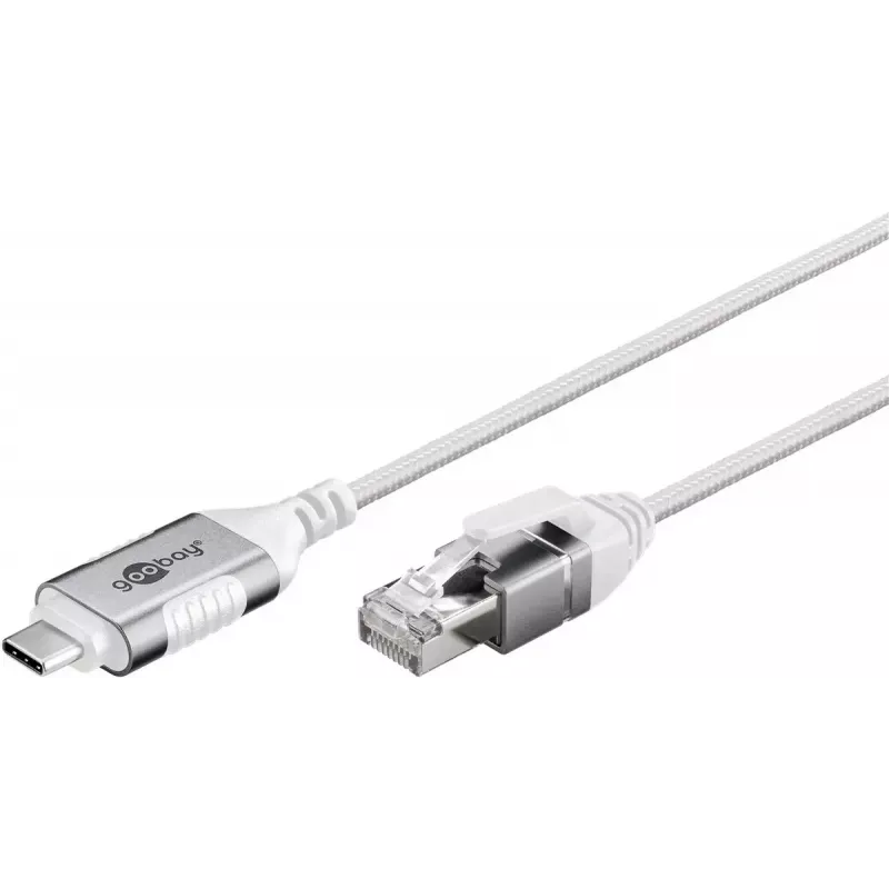 Goobay 74386 Kabeļa savienotājadapters USB 3.1 Type A RJ45 Balts