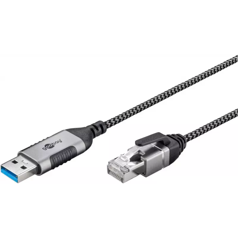 Goobay 74398 Kabeļa savienotāja adapteris USB 3.0 Type A RJ45 7,5 m Melns Sudraba