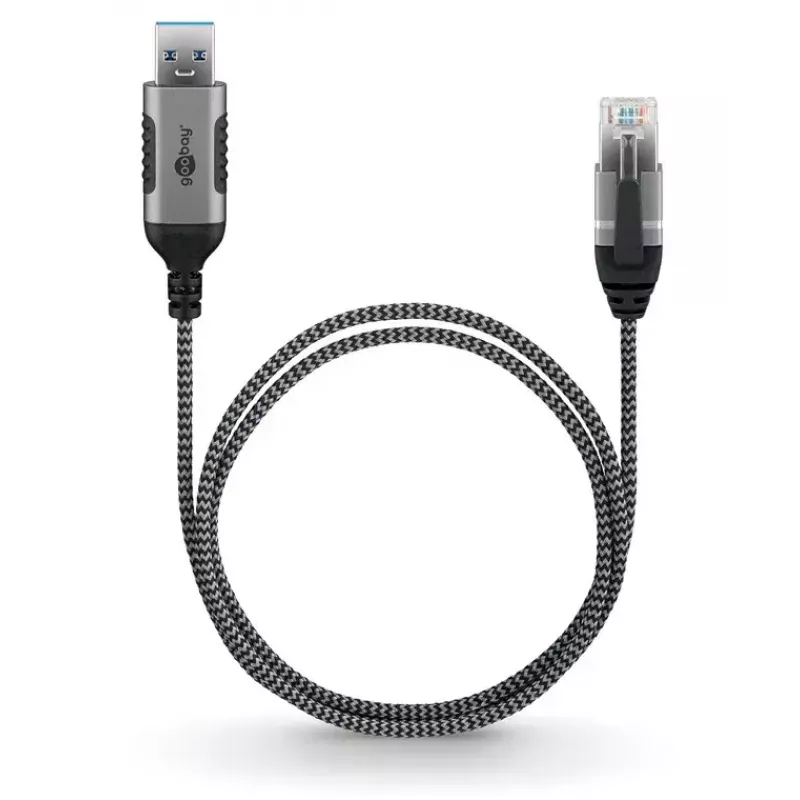 Goobay 74398 Kabeļa savienotāja adapteris USB 3.0 Type A RJ45 7,5 m Melns Sudraba