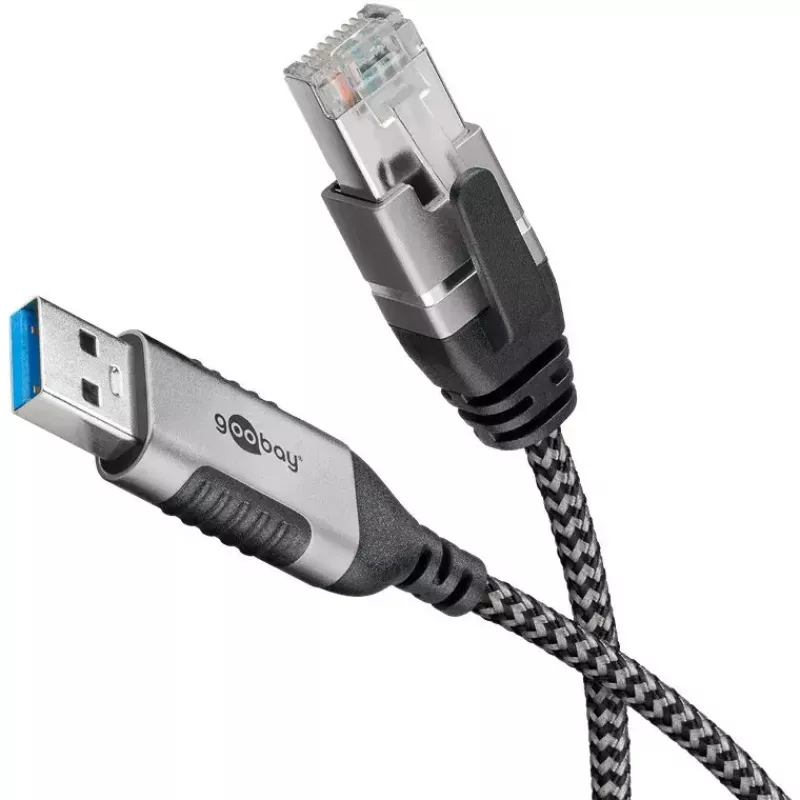 Goobay 74398 Kabeļa savienotāja adapteris USB 3.0 Type A RJ45 7,5 m Melns Sudraba