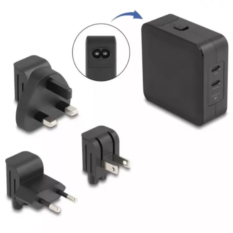 Iekštelpu lādētājs DeLOCK 41443 Universāls Melns AC 100-240V 2x USB Type-C