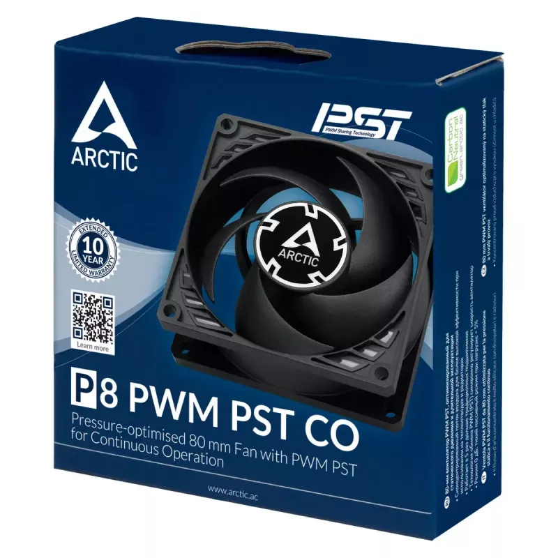 ARCTIC P8 PWM PST CO - Spiedienam optimizēts 80 mm ventilators ar PWM PST nepārtrauktai darbībai