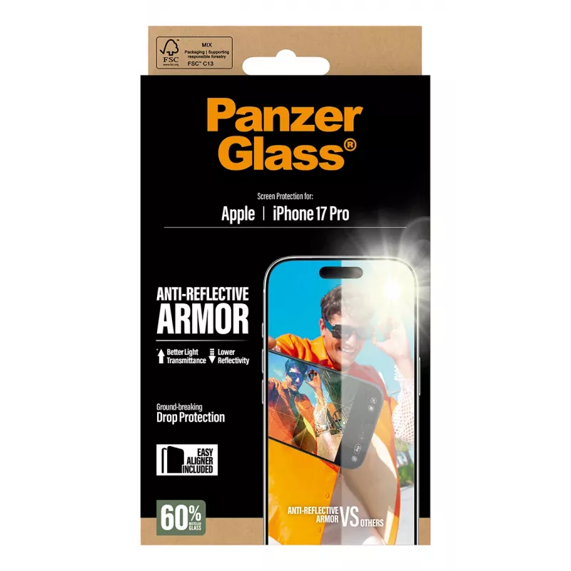 PanzerGlass Anti-Reflective Armor ekrāna aizsargs iPhone 17 Pro pret skrāpējumiem un triecieniem