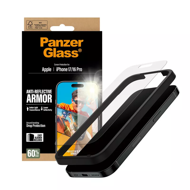 PanzerGlass Anti-Reflective Armor ekrāna aizsargs iPhone 17 iPhone 16 Pro Scratch Shock Resistant