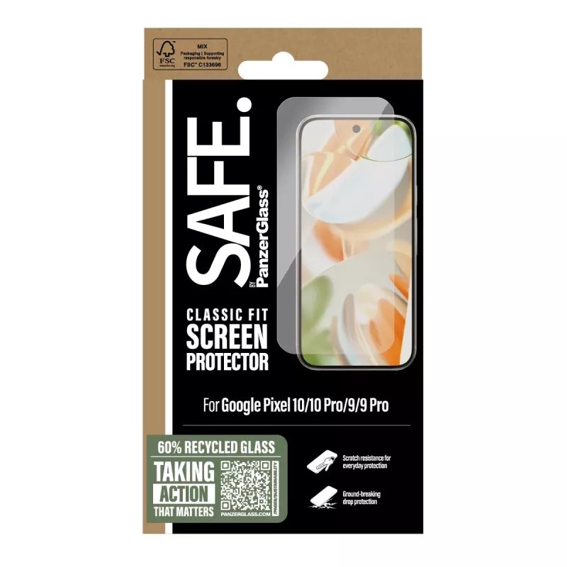 Ekrāna aizsargs PanzerGlass SAFE. saderīgs ar Google Pixel 10 10 Pro 9 9 Pro, izturīgs pret skrāpējumiem un triecieniem